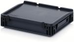 Preview: The image shows a black, flat transport box. It has a sturdy lid with plain corners and a handle on the side. The surface is smooth and unobtrusive.