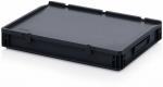 Preview: The image shows a flat, rectangular box made of black plastic. It has a smooth surface and is slightly reinforced at the corners. There are two grip-friendly recesses on the sides.