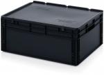 Preview: The image displays a black, rectangular plastic box with a sturdy lid. The box has slightly flared sides and the corners are rounded. It appears durable and functional.