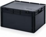 Preview: The image shows a simple, rectangular, black plastic box with a padded lid. It has solid walls and a sturdy bottom, ideal for storing and transporting items.