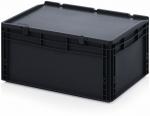 Preview: The image shows a black, rectangular plastic box with sturdy walls and a flat lid. It features a practical and robust design, ideal for storage.
