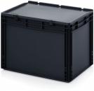 Preview: It is a black plastic box with a closed design. It has a rectangular shape, sturdy walls, and handles on the sides for easy transport.