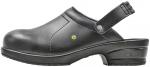 Preview: The image shows a black leather clog with a narrow, padded strap at the back. The sole is sturdy and slip-resistant, ideal for everyday use or the workplace.