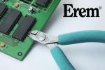 Preview: The image shows a green circuit board with black chips. Nearby, there is a pair of pliers with turquoise handles, used for cutting. In the upper right corner, the 