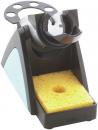 Preview: The image shows a soldering iron stand with a sponge. The stand is black and blue, has a holder for the soldering iron, and a yellow sponge on the lower shelf.