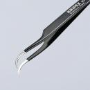 Preview: Das Bild zeigt eine spitze, metallische Pinzette mit zwei gebogenen Spitzen. Sie ist schwarz lackiert und hat den Schriftzug ?KNIPEX? auf einer Seite.