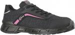 Preview: It is a black sports shoe with a textured surface. It has a pink line and a thick, black sole for good grip and cushioning. The toe is reinforced.