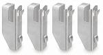 Preview: The image shows four metallic, rectangular objects next to each other. Each object has a raised edge and a side indentation. They appear to be holders or clips.