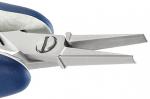 Preview: The image shows a precise pair of pliers with two pointed, metallic jaws. The handle is coated with blue and gray rubber, which provides a better grip.
