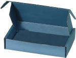 Preview: This is an open, rectangular box made of blue cardboard. The sides are upright, with a flat bottom surface and no lid. The edges are sharp and the surface is smooth.