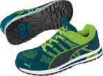 Preview: Das Bild zeigt einen sportlichen Schuh von Puma. Er ist überwiegend in Blau und Grün gehalten. Die Sohle ist stabil und mit einem strukturierten Muster versehen, das gute Griffigkeit bietet.