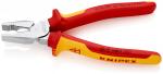 Preview: Das Bild zeigt eine rote und gelbe Zange mit flachen Backen. Der Griff ist ergonomisch geformt, und es sind Angaben wie ?KNIPEX? und ?1000 V? aufgedruckt. Sie ist elektrisch isoliert.