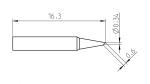 Preview: The image displays a technical drawing of an object. It has an elongated shape with a pointed end. Dimensions are provided: length 16.3 mm, one opening has a diameter of 0.34 mm, and another of 0.6 mm.