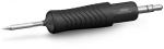 Preview: The image shows a screwdriver with a black, rubberized handle and a ridged surface for better grip. The tip is metallic and pointed.
