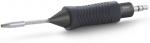 Preview: The image shows a screwdriver with an ergonomically shaped, black-gray ridged handle. The tip is straight and metallic, and the handle has a narrow, flexible connection to the tip.