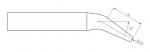 Preview: The image displays a technical drawing of a tool with a long, straight handle and a diagonally tapered tip that is slightly curved. Dimensions are provided.