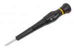 Preview: The image shows a screwdriver with a black, rubberized handle and yellow accents. The blade is narrow and made of steel, ideal for precise tasks.