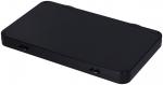 Preview: The image shows a flat, rectangular box in matte black. It has rounded corners and a smooth surface with two small openings on the short sides.