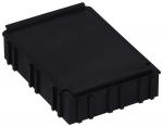 Preview: It is a black, rectangular box with slightly rounded edges. The surface is smooth, and the sides are structured with grooves. It appears sturdy and functional.