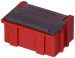 Preview: The image shows a small, rectangular box in bright red with a transparent lid. It has raised areas on the sides that facilitate gripping.