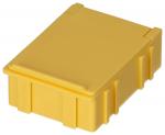 Preview: The image displays a rectangular, yellow plastic box with a flat lid. The sides are slightly textured and the corners are rounded. It has a sturdy, compact appearance.