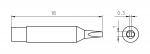 Preview: Das Bild zeigt eine technische Skizze eines kleinen, schmalen Objekts, das eine spitze, nach vorne gerichtete Öffnung hat. Links sind die Maße (18 mm Länge, 0,3 mm Durchmesser) angegeben. Rechts ist die Ansicht von oben.