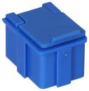 Preview: The image displays a small, square box in a bold blue with a flat lid. It features two small protruding tabs on the sides. The surface is smooth and shiny.