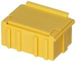 Preview: The image shows a small, rectangular box in bright yellow. It has a smooth surface, side grooves, and a slightly elevated lid, indicating that it can be closed.