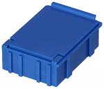 Preview: The image shows a square, flat, blue plastic box with a lid. The sides are straight and the surface is smooth. It has a simple, practical shape.