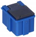 Preview: The image shows a small, square box in bold blue with a black top. On the sides are two small, protruding elements that could serve as mounts.