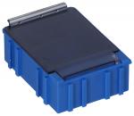 Preview: The image shows a rectangular, blue container with a smooth top and a metallic flap. The sides are slightly textured, giving the container a compact and sturdy appearance.