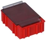 Preview: The image shows a rectangular, red-colored box with a transparent lid. The box has lateral grooves and appears sturdy, ideal for storing smaller items.