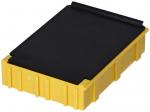 Preview: The image displays a rectangular box with a yellow plastic frame and a black lid. The box features a textured surface and is flat and sturdy.
