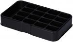 Preview: The image shows a black plastic organizer tray with 20 compartments in two different sizes. The right side has larger compartments, the left side smaller ones.
