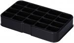 Preview: The image shows a rectangular, flat shape with 20 small, square insets. The mold is black and has a smooth surface. It is probably intended for baking or freezing.