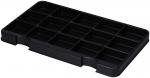 Preview: The image shows a rectangular, black storage box with 16 recessed compartments. It has rounded edges and side cutouts for gripping.