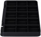 Preview: The image displays a flat, black plastic tray with 20 evenly distributed compartments, ideal for storing small items or craft supplies.