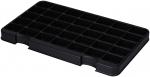 Preview: The image displays a black plastic tray with 36 small compartments, evenly arranged. On one long side, there are two cutouts for improved grip.