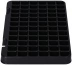 Preview: The image shows a rectangular, black tray with many small, square indentations. There are 84 compartments, evenly arranged. Some corners are rounded.