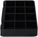 Preview: Das Bild zeigt ein schwarzes Organizer-Tablett mit 12 rechteckigen Fächern, das flach ist und an den Seiten kleine Griffmulden hat. Ideal zur Aufbewahrung kleiner Gegenstände.