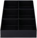 Preview: Das Bild zeigt eine schwarze Organizer-Box mit acht rechteckigen Fächern. Die Fächer sind gleichmäßig angeordnet, ideal zur Aufbewahrung von kleinen Gegenständen.