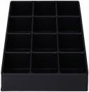 Preview: Das Bild zeigt eine schwarze, rechteckige Box mit 12 gleich großen Fächern. Die Fächer sind angeordnet in 3 Reihen und 4 Spalten, ideal für die Aufbewahrung kleiner Gegenstände.