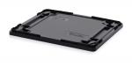 Preview: The image shows a black, rectangular tray with raised edges and corners. The surface is smooth, and there are small indentations on the sides for stability.