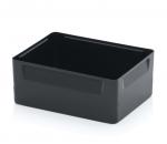 Preview: The image shows a rectangular, black box without a lid. It has straight side walls and a smooth surface. The edges are slightly rounded. The box is sitting on a flat surface.