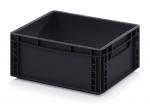 Preview: It is a square, black plastic box without a lid. It has rounded corners, handles on the sides, and a smooth interior that can be used for storage.