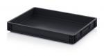 Preview: The image shows a black, rectangular tray without a lid. It has raised edges and two side handles for easy handling. The surface is smooth and even.