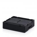 Preview: The image shows a black, rectangular container with rounded corners. The top has two small holes and is flat, giving a sturdy, solid impression.