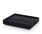 Preview: The image shows a black, rectangular plastic box with slightly raised edges. The surface is smooth and the corners are slightly rounded. It appears sturdy and versatile.