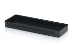 Preview: The image shows a rectangular, flat tray made of black plastic. It has smooth sides and a recessed edge, ideal for serving or organizing items.