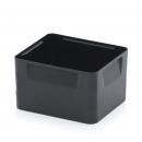 Preview: The image shows a rectangular container made of black plastic. It has straight edges, a matte finish, and no lid. There are small grip cutouts on the sides.